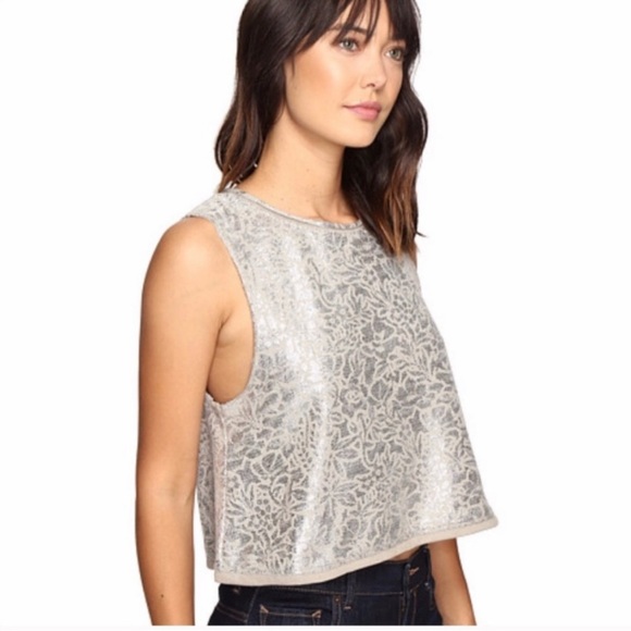 free people Silver and Tan Knit Button Back Sleeveless Knit Crop Top - Picture 3 of 12